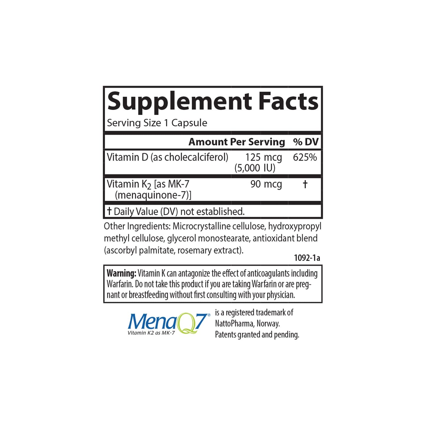 Carlson Super D3 + K2: Vitamin D3 5000 IU & K2 MK-7, 90 Veg Capsules