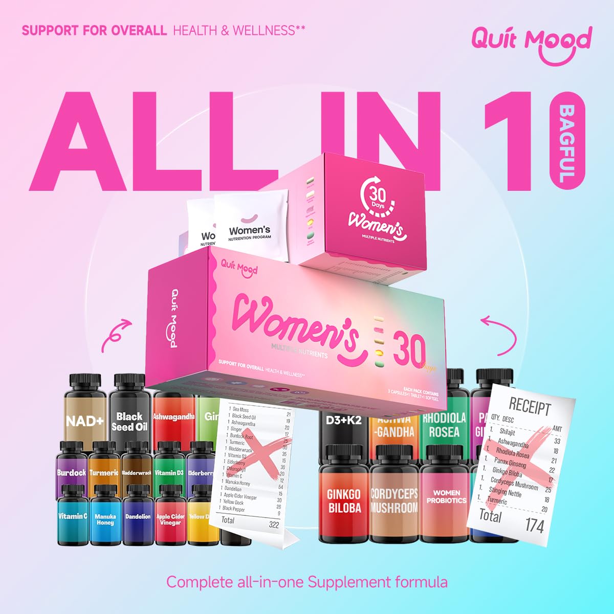 Women's Daily Vitamin Packs – All-in-One Multivitamin with Probiotics, D3+K2, NR1000 & Ashwagandha