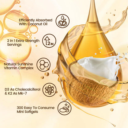 Vitamin D3 + K2 10000 IU with MK-7 (300 mcg) Coconut Oil Softgels