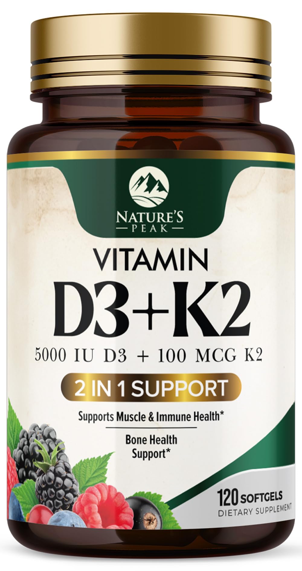 D3 K2 Vitamin 5000 IU - 2-in-1 D3 + MK-7 (100 mcg) Softgels | USA Made, Gluten Free