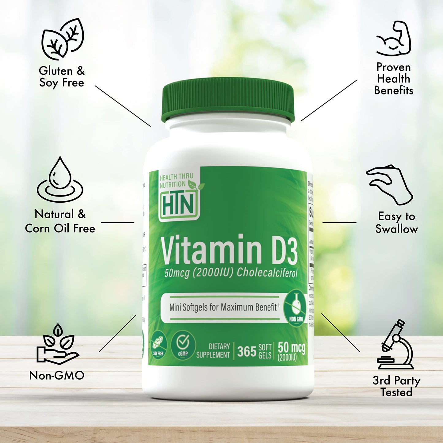 Vitamin D3 2000 IU 365 Mini Softgels – Immune and Bone Support | HTN