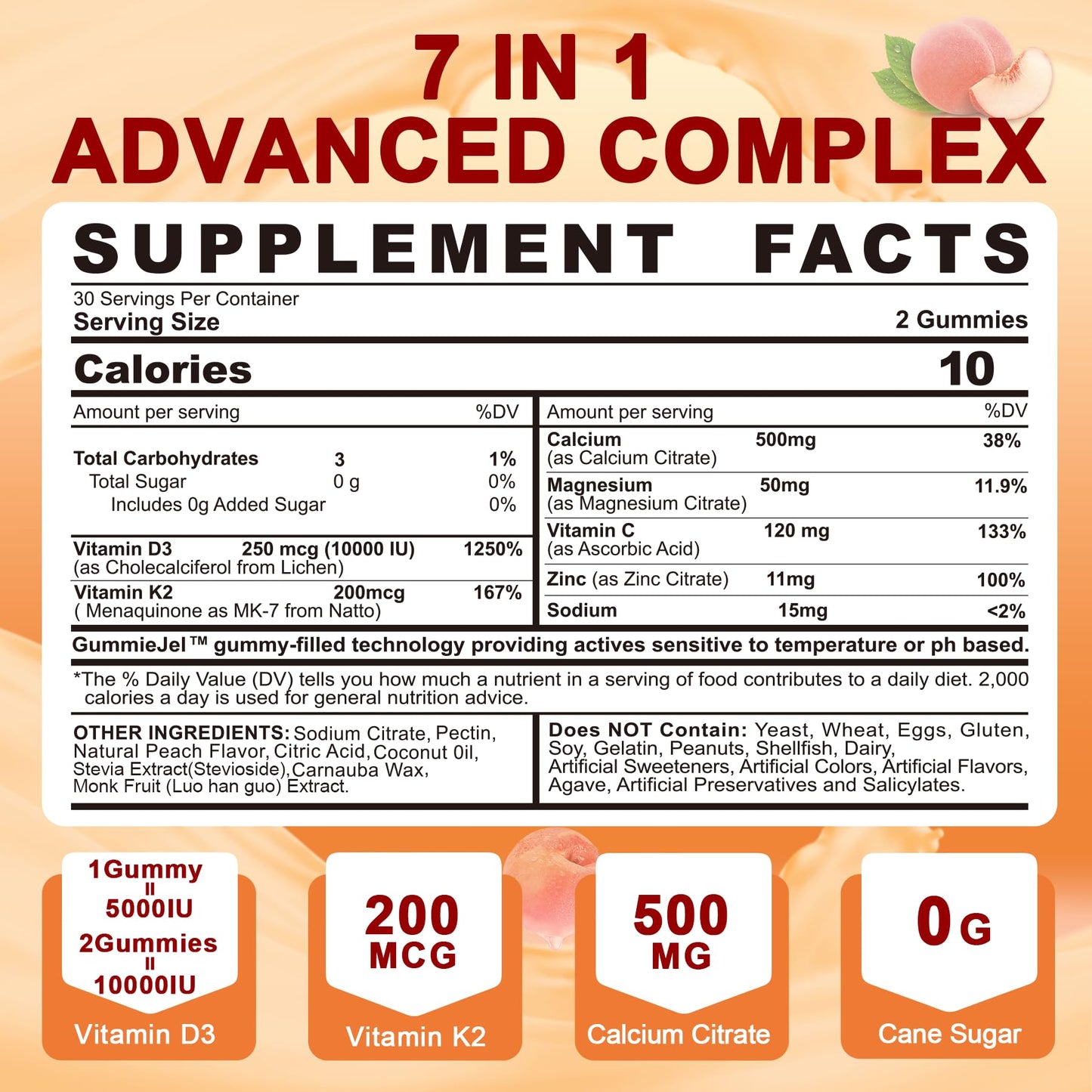 Vitamin D3 K2 Gummies 5000/10000 IU – Vegan, 60 Count | Calcium 500mg, MK-7 200mcg