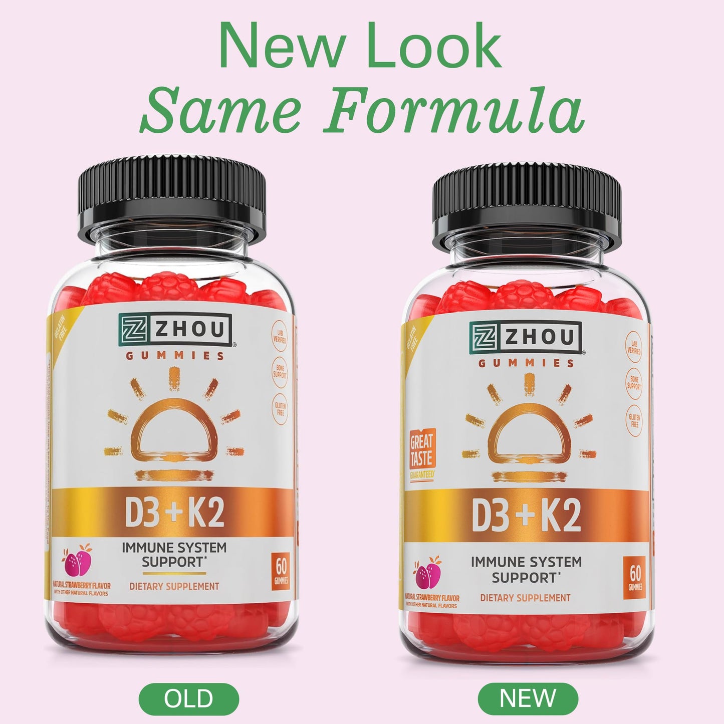 Zhou D3+K2 Gummies – Vitamin D3 & K2 for Immune, Bone & Heart Health | Gelatin-Free, 60 Veggie Gummies (5000 IU D3 + MK-7)