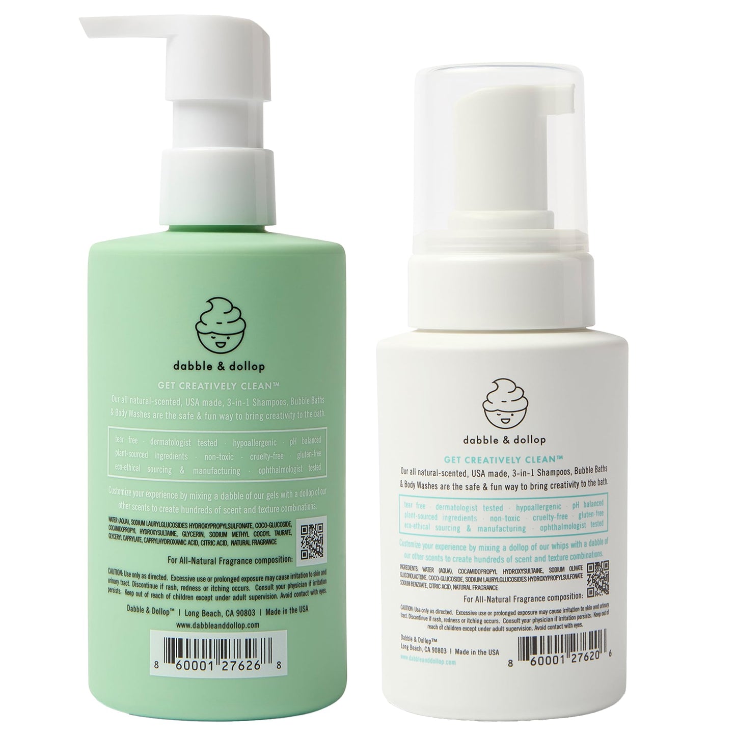 Dabble & Dollop Honeydew Melon 3-in-1 Body Wash & Shampoo for Kids – Tear-Free, Vegan (2-Pack)