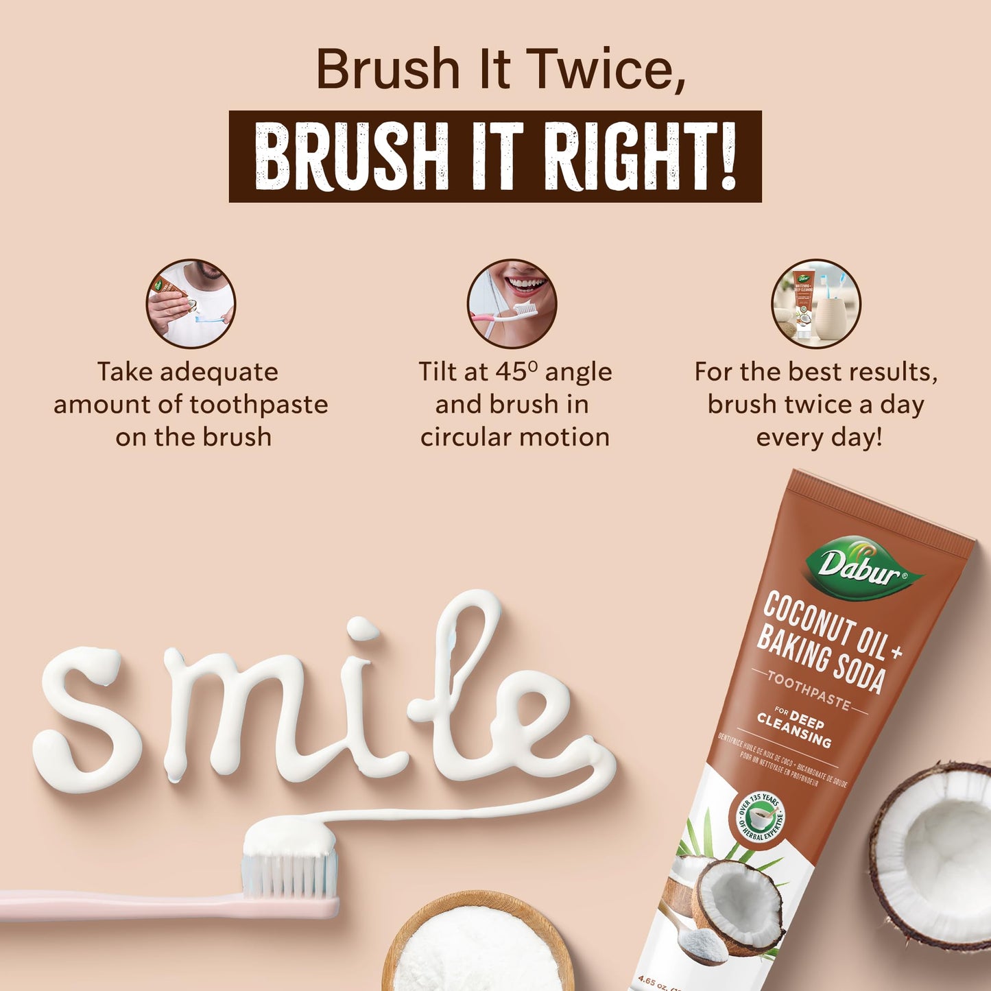 Dabur Coconut Oil Baking Soda Toothpaste - 100 ml | Teeth Brightening & Plaque Removal