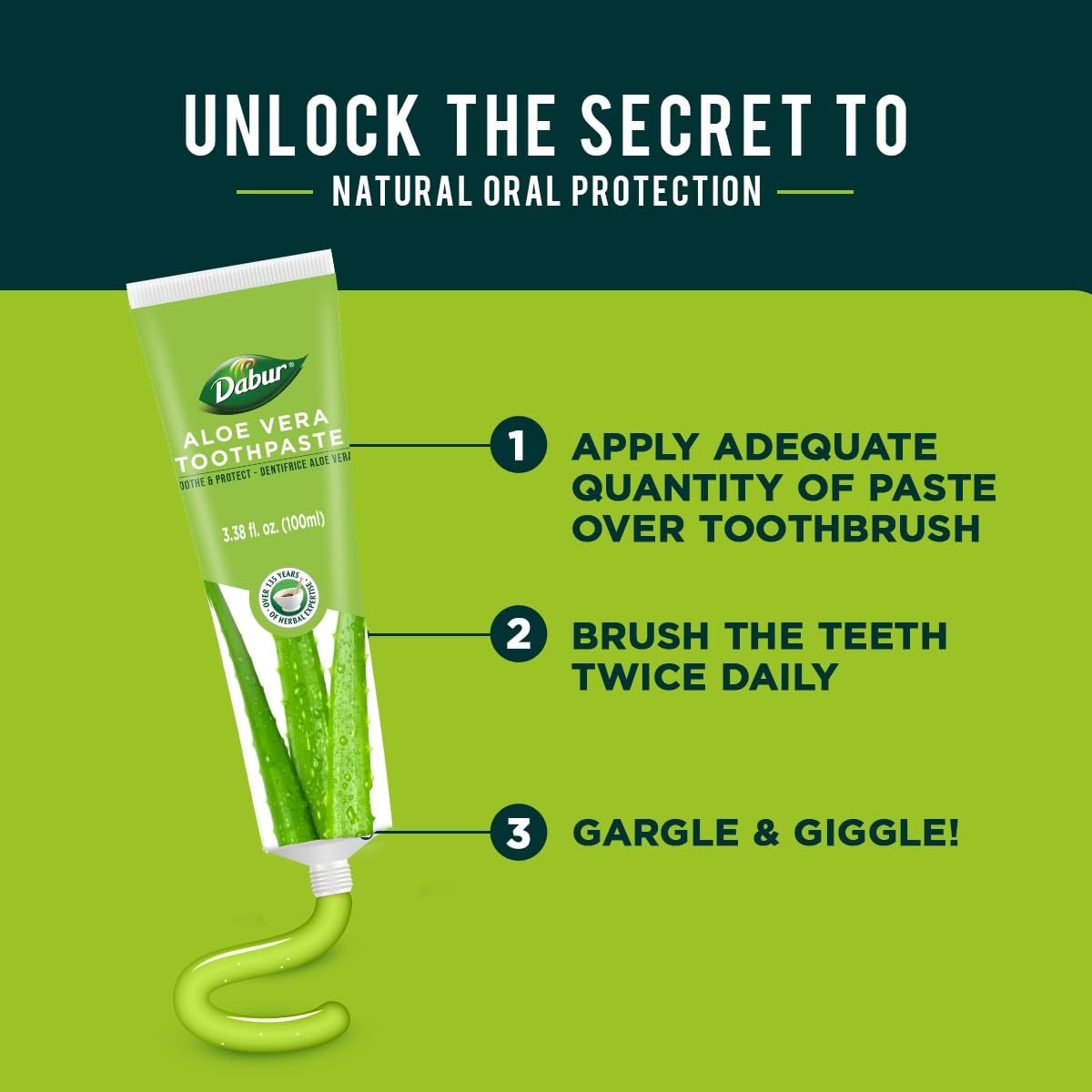 Dabur Herbal Toothpaste – Fluoride-Free, Aloe Vera, 100ml Pack of 3