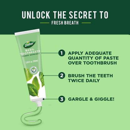 Dabur Herbal Toothpaste - Fluoride-Free Natural Oral Care with Basil 100ml (Pack of 3) | Fresh Breath