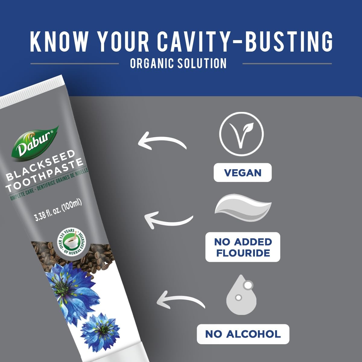 Dabur Herbal Toothpaste - Fluoride-Free Black Seed 100ml (Pack of 3) | Natural Oral Care