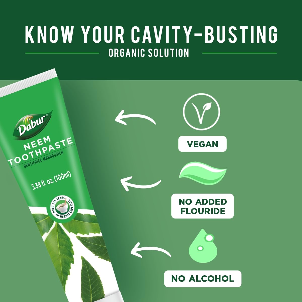Dabur Herbal Toothpaste – All-Natural, Fluoride-Free Neem Oral Care