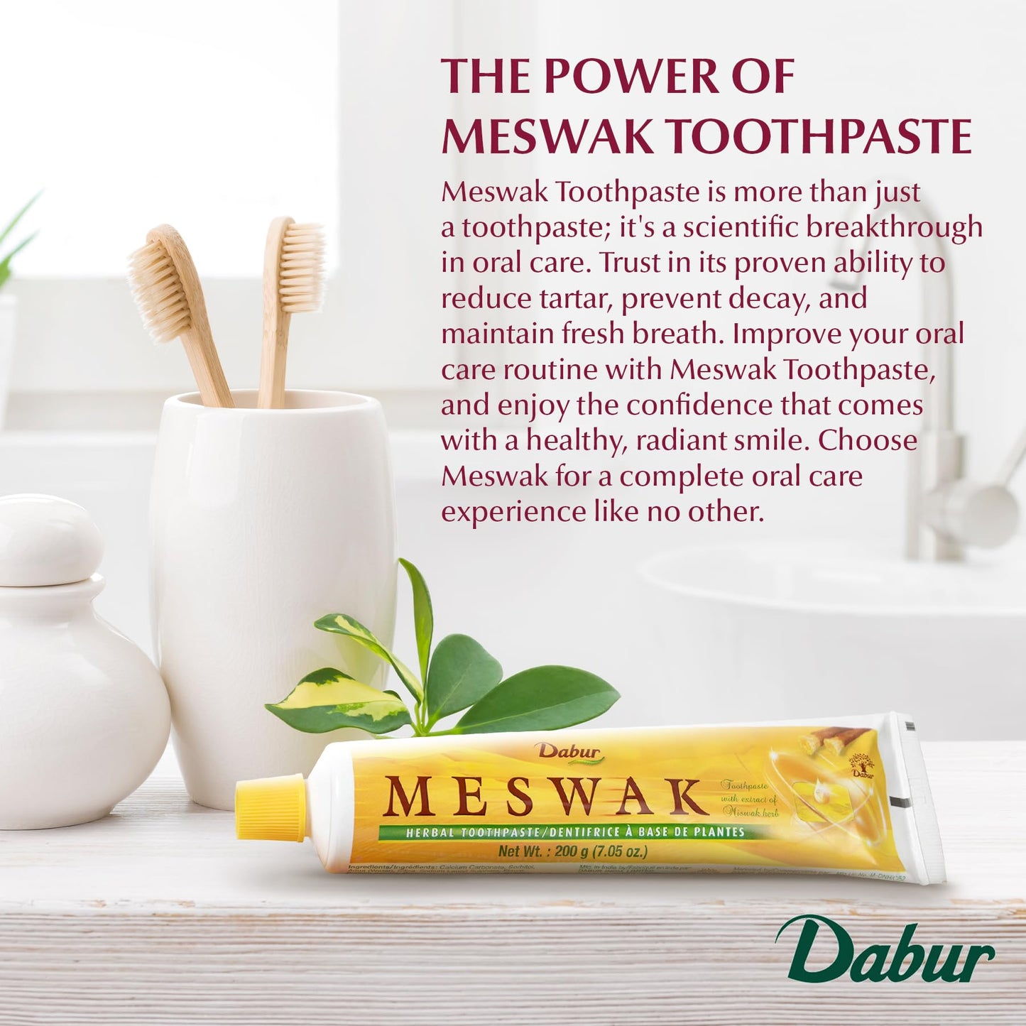 Dabur Meswak Toothpaste, 200 Gram (Pack of 2) - Natural Miswak Toothpaste for Gum Health