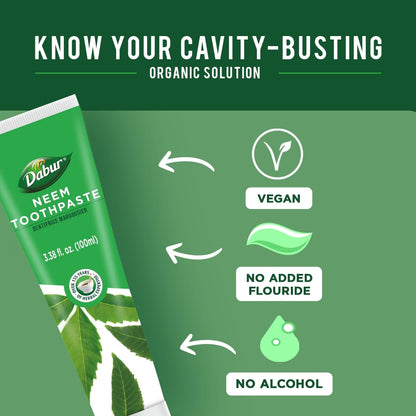 Dabur Toothpaste 100ml US – Neem Ayurveda, Pack of 3 (3.38 fl oz each)