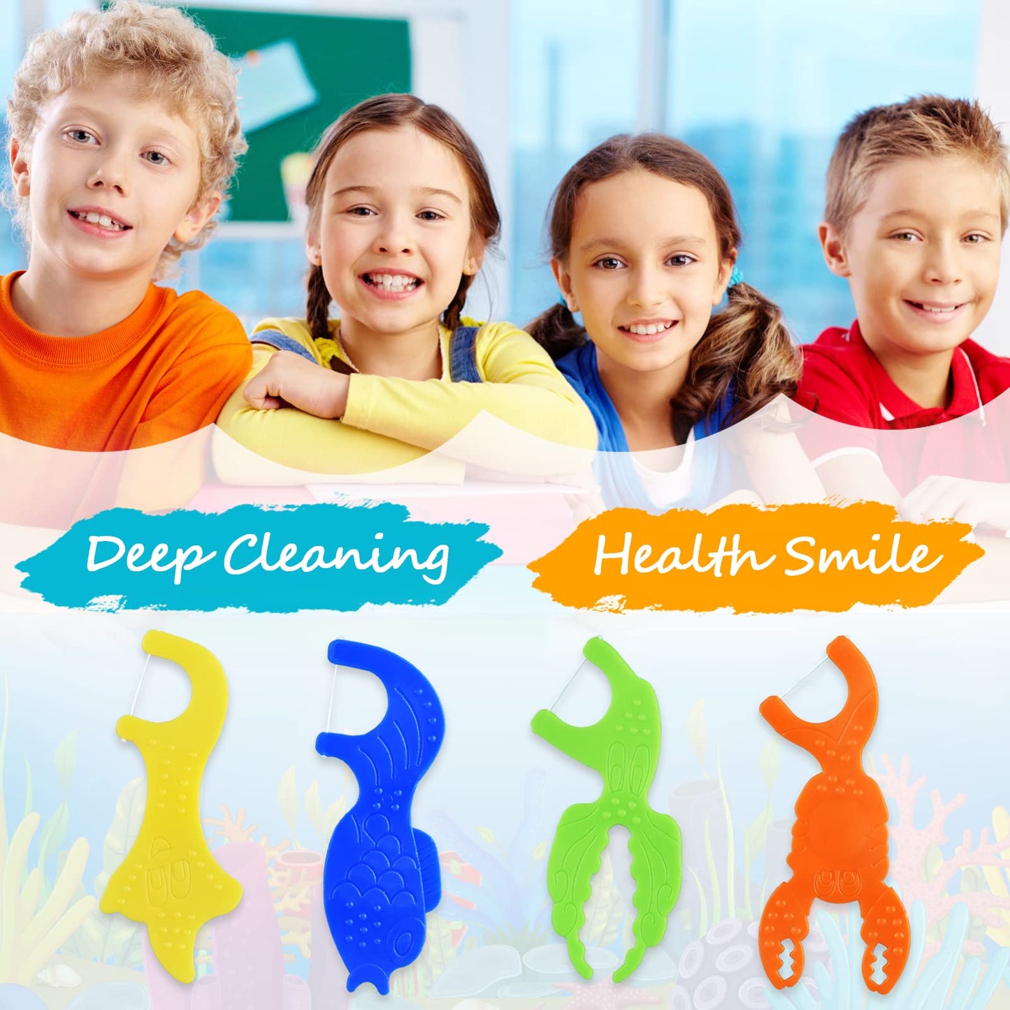 Dacon Kids Flossers – Fluoride-Free Unflavored Dental Floss Picks, 4 Ocean Animal Shapes (50 Count Pack of 3)