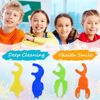 Dacon Kids Flossers – Fluoride-Free Unflavored Dental Floss Picks, 4 Ocean Animal Shapes (50 Count Pack of 3)