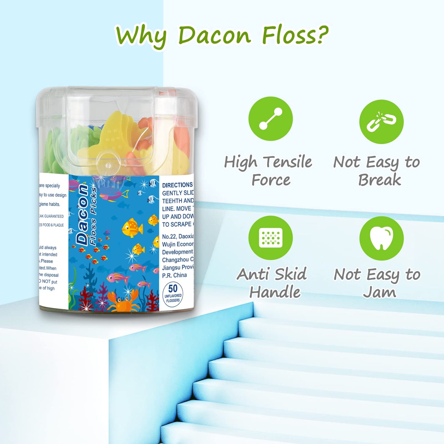 Dacon Kids Flossers – Fluoride-Free Unflavored Dental Floss Picks, 4 Ocean Animal Shapes (50 Count Pack of 3)