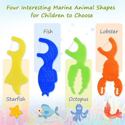 Dacon Kids Flossers – Fluoride-Free Unflavored Dental Floss Picks, 4 Ocean Animal Shapes (50 Count Pack of 3)