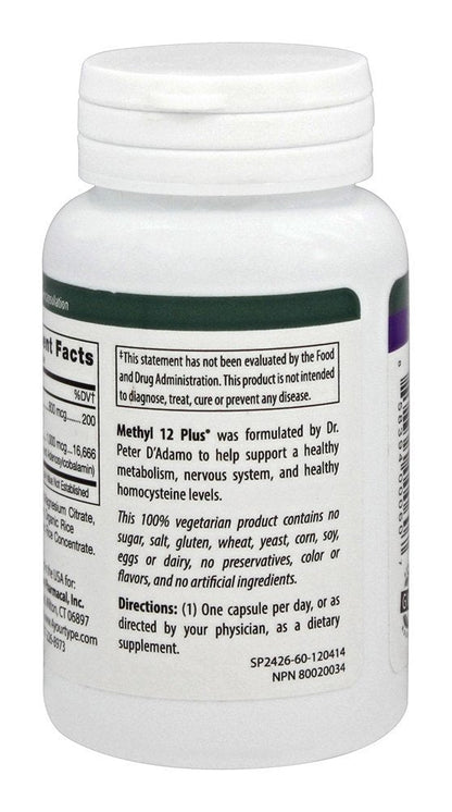 D'Adamo Personalized Nutrition Methyl 12 Plus, 60 Count | Vitamin B12 Supplement