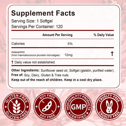 Daiasns Astaxanthin 12mg - 120 Softgels | 4 Month Supply | Non-GMO