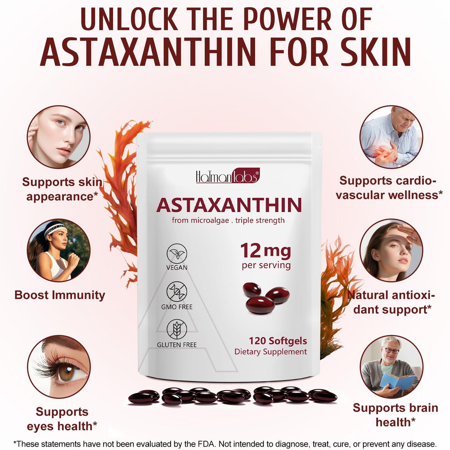 Daiasns Astaxanthin 12mg - 120 Softgels | 4 Month Supply | Non-GMO