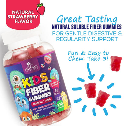 Fiber Gummies for Kids – 4g Daily Prebiotic Fiber Supplement | Plant-Based, Non-GMO, 120 Gummies