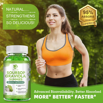 (2 Pack) Soursop Graviola Gummies - Vitamin C, Zinc & Natural Soursop Leaves (120 Gummies)