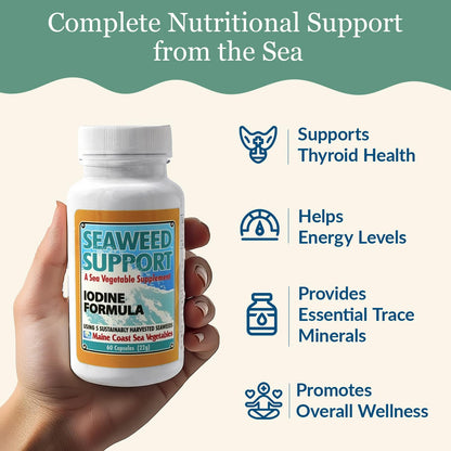 Maine Coast Sea Vegetables Seaweed Support Iodine Formula | Source of Iodine from Seaweed | Daily Use Iodine Supplement | Organic Alaria, Rockweed, Sea Lettuce, Dulse & Bladderwrack blend | 60 Capsule