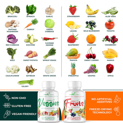 Daily Fruits and Veggies Supplement – 180 Capsules (30 Days) – Non-GMO & Gluten Free – 2-Pack