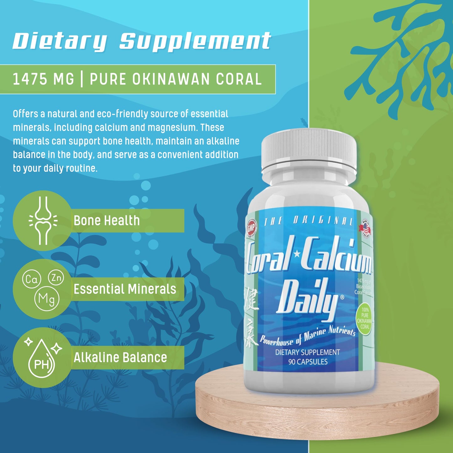 Daily Health Pure Okinawa Coral Calcium – 1475mg, 270 Capsules (3 Month Supply)