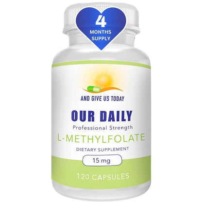 Daily L-Methylfolate 15 mg / 15000 mcg – 5-MTHF, Filler Free, Gluten Free, Non-GMO, Vegetarian Capsules (120) – 4 Months Supply
