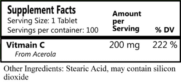 Nature C Vitamin C from Acerola Cherry - 100 Tablets | Daily Manufacturing