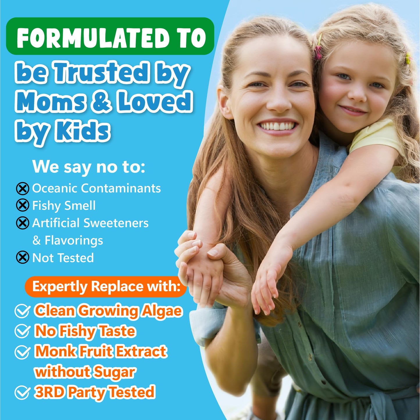 Kids Omega-3 Gummies - Algae DHA/EPA, D3, B12, Calcium, Zinc | Sugar-Free