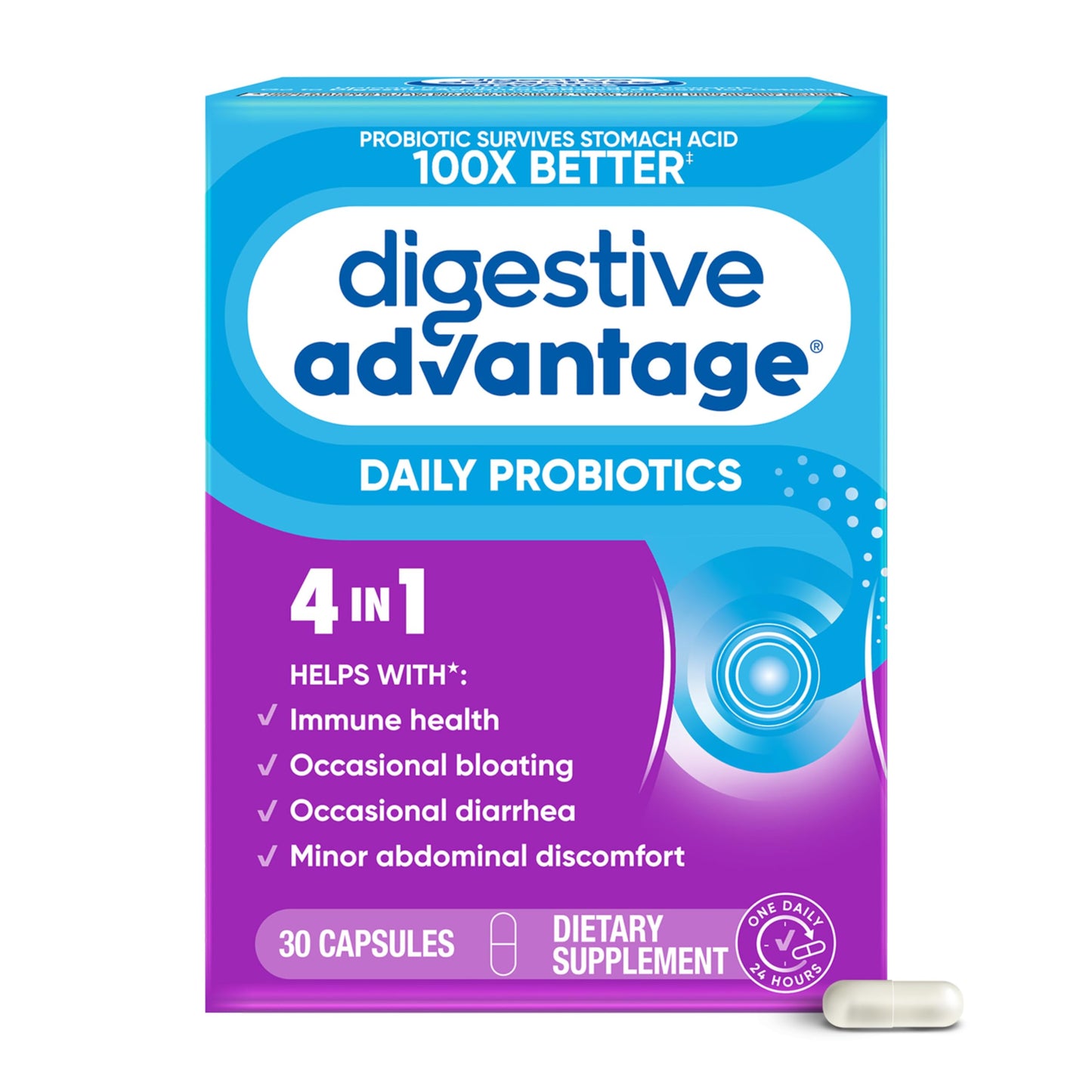 Daily Probiotic Capsule – Digestive Advantage (30 Capsules) | BC-30 2B CFUs, Gut Health