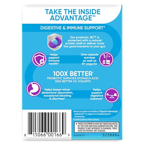 Daily Probiotic Capsule – Digestive Advantage (30 Capsules) | BC-30 2B CFUs, Gut Health