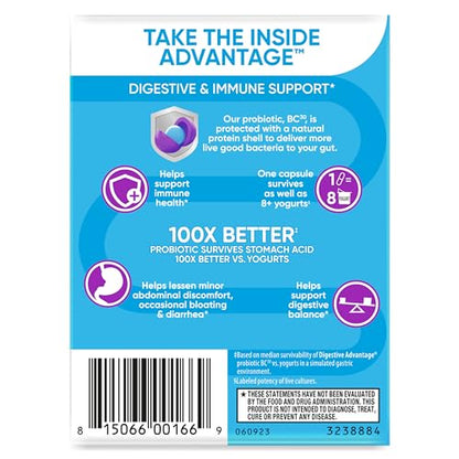 Daily Probiotic Capsule – Digestive Advantage (30 Capsules) | BC-30 2B CFUs, Gut Health