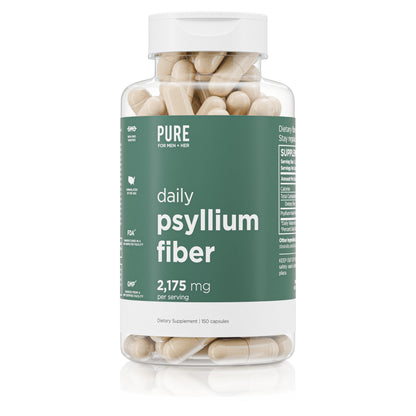 Psyllium Husk Fiber Supplement – Daily Digestive Health & Regularity, 2,175mg per Serving, 150 Capsules | Pure for Men & Pure for Her
