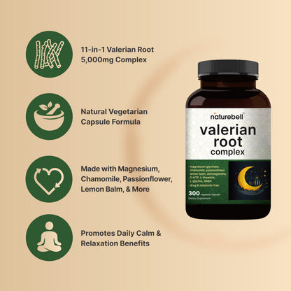 NatureBell Valerian Root for Sleep – 300 Veggie Capsules, Melatonin Free