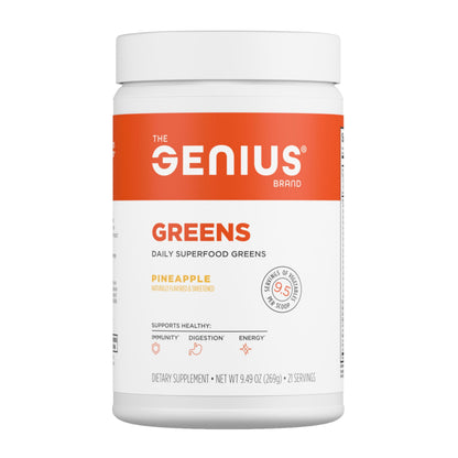 The Genius Brand Daily Superfood Greens - Organic Pineapple Powder, 30 Servings