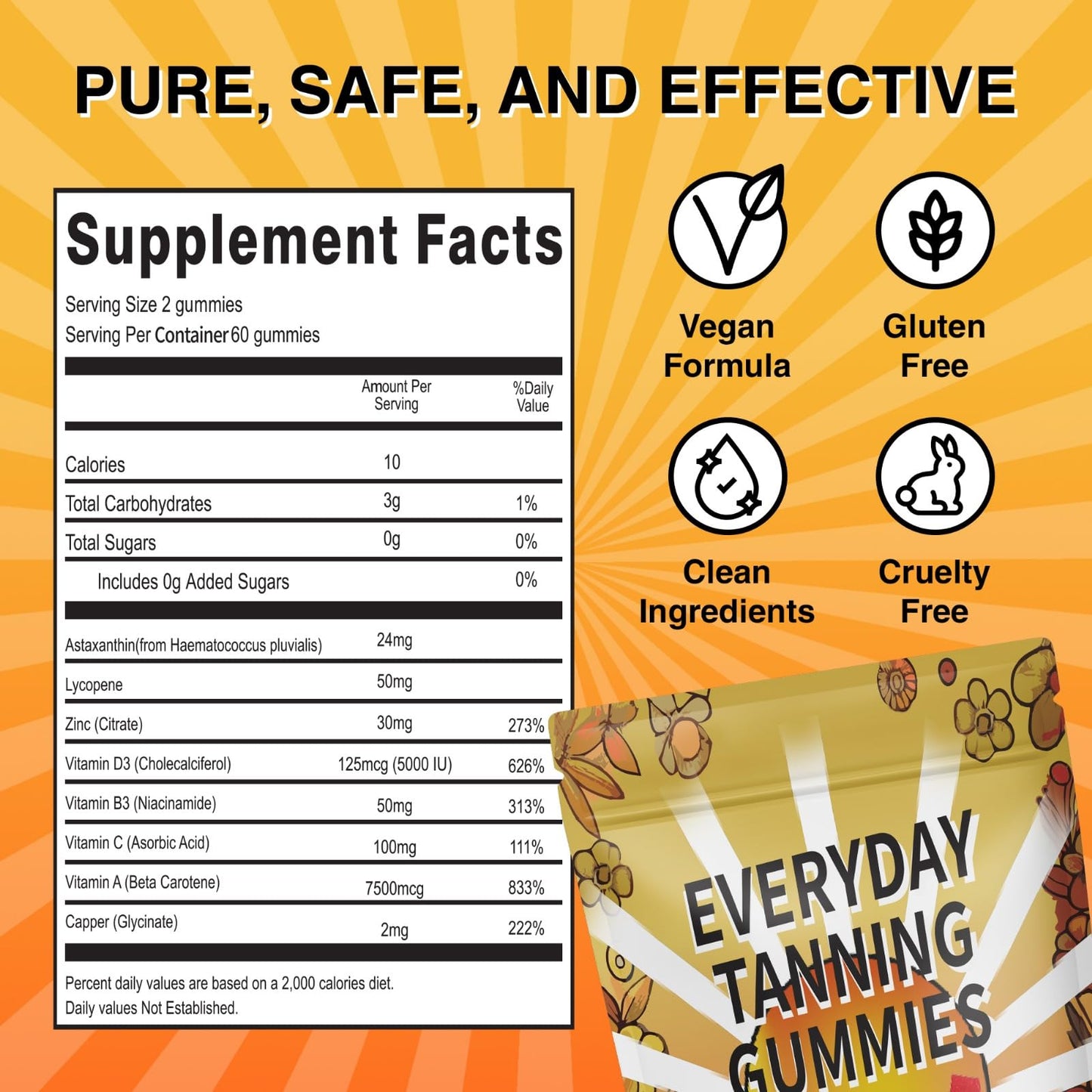 Daily Tanning Gummies – Natural Sunless Tan with Astaxanthin, Lycopene & Beta Carotene – Watermelon