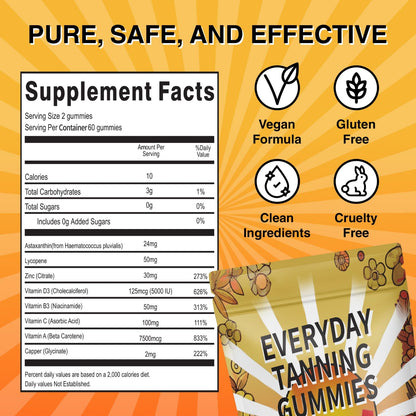 Daily Tanning Gummies – Natural Sunless Tan with Astaxanthin, Lycopene & Beta Carotene – Watermelon