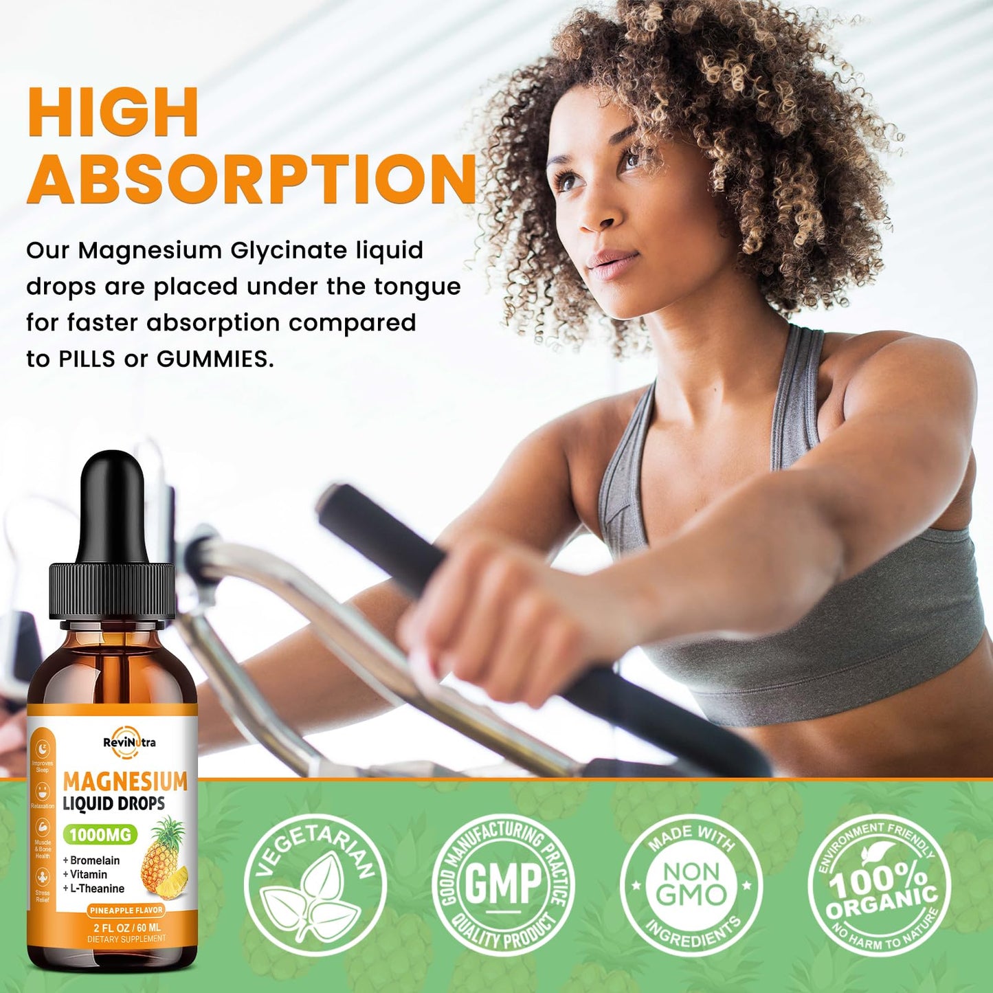 Magnesium Glycinate Liquid Drops 1000mg | Sleep, Calm & Digestion | Pineapple Flavor