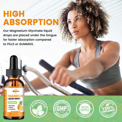 Magnesium Glycinate Liquid Drops 1000mg | Sleep, Calm & Digestion | Pineapple Flavor