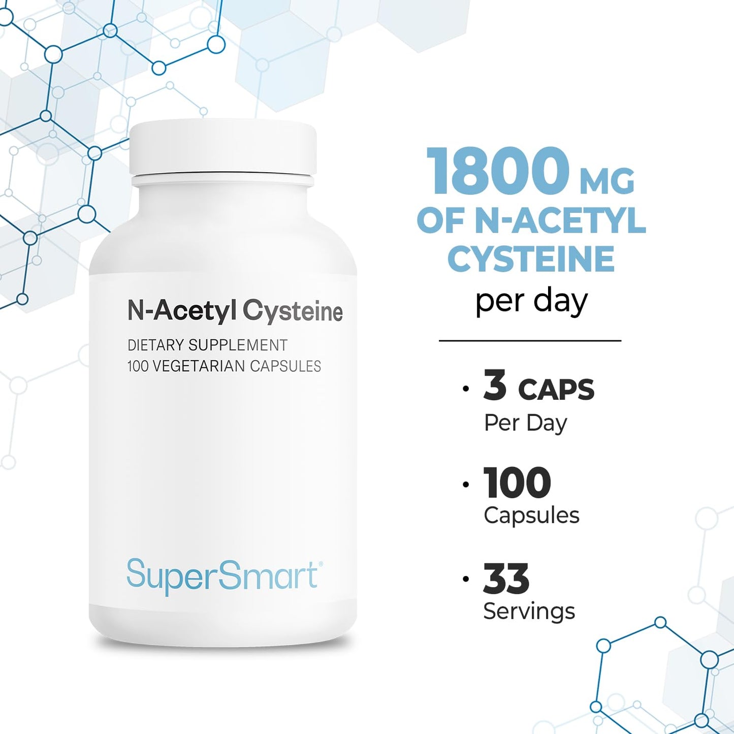 Supersmart N-Acetyl Cysteine 1800mg - High Absorption NAC Supplement | Non-GMO & Gluten Free