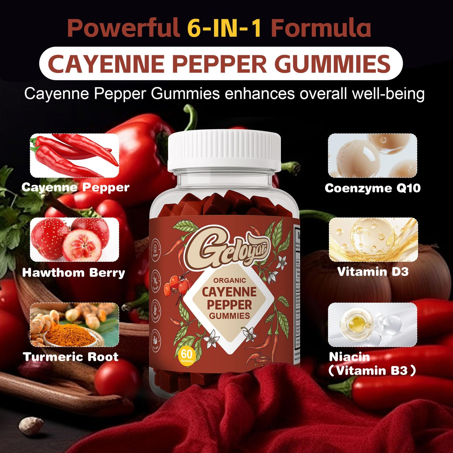Cayenne Pepper Gummies with Hawthorn Berry — Cardiovascular & Immune Support (60 Count)