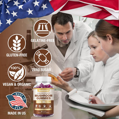 2 Packs Mushroom Complex Gummies 10-Blend – Lion's Mane & Cordyceps for Brain & Immune Support