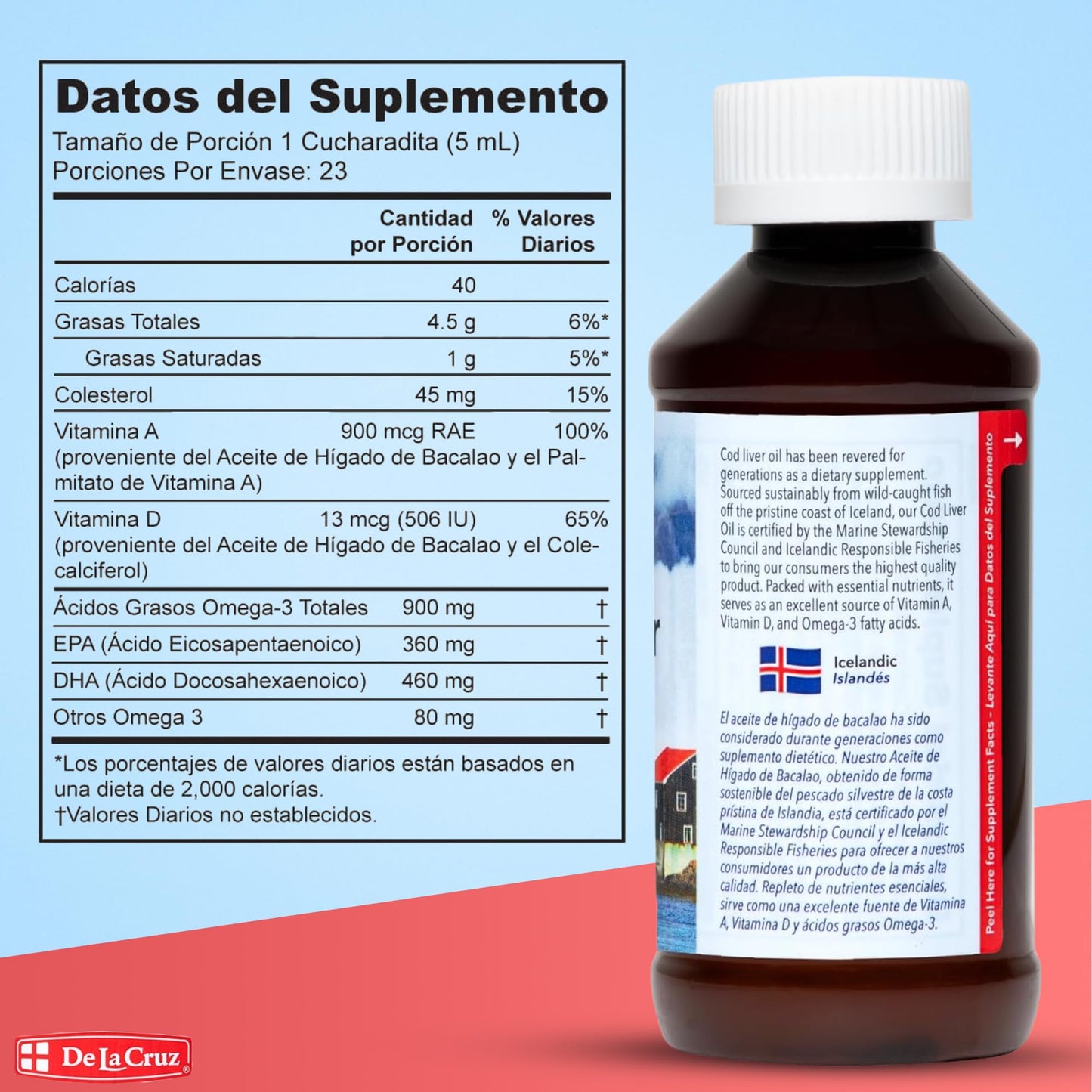 De La Cruz Cod Liver Oil Liquid – Pure Wild-Caught Icelandic Fish Oil 4 FL OZ (118 mL)