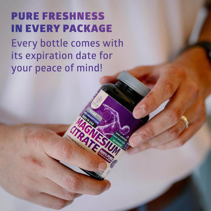 Pure Magnesium Citrate Capsules 1250mg | 120 Caps | Muscle & Digestive Support