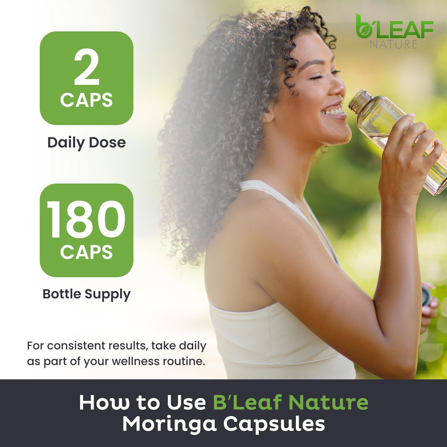 B’Leaf Nature Organic Moringa Capsules 1000mg – Immune Support, Energy & Wellness (Vegan, Non-GMO) | 180 Count