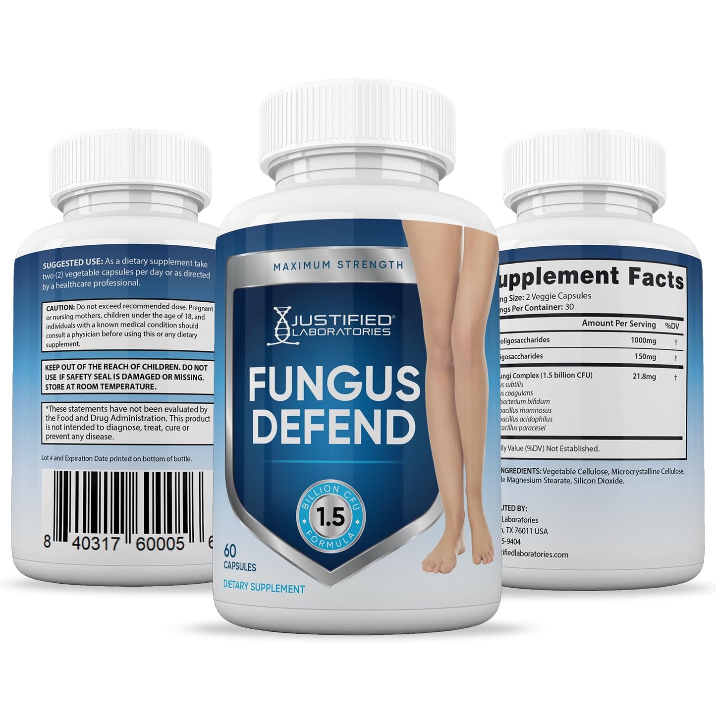 Justified Laboratories Fungus Defend Probiotic 1.5B CFU – 2 Pack, 120 Capsules