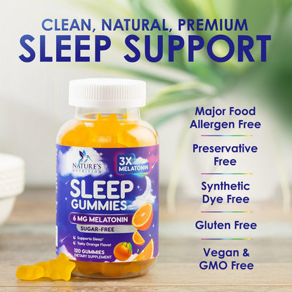 Melatonin Sleep Gummies Sugar Free - 6mg for Adults, Extra Strength (120 Count)