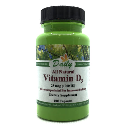 Vitamin D3 1000 IU (25 mcg) – Non-GMO, Gluten Free, Kosher | Daily Manufacturing