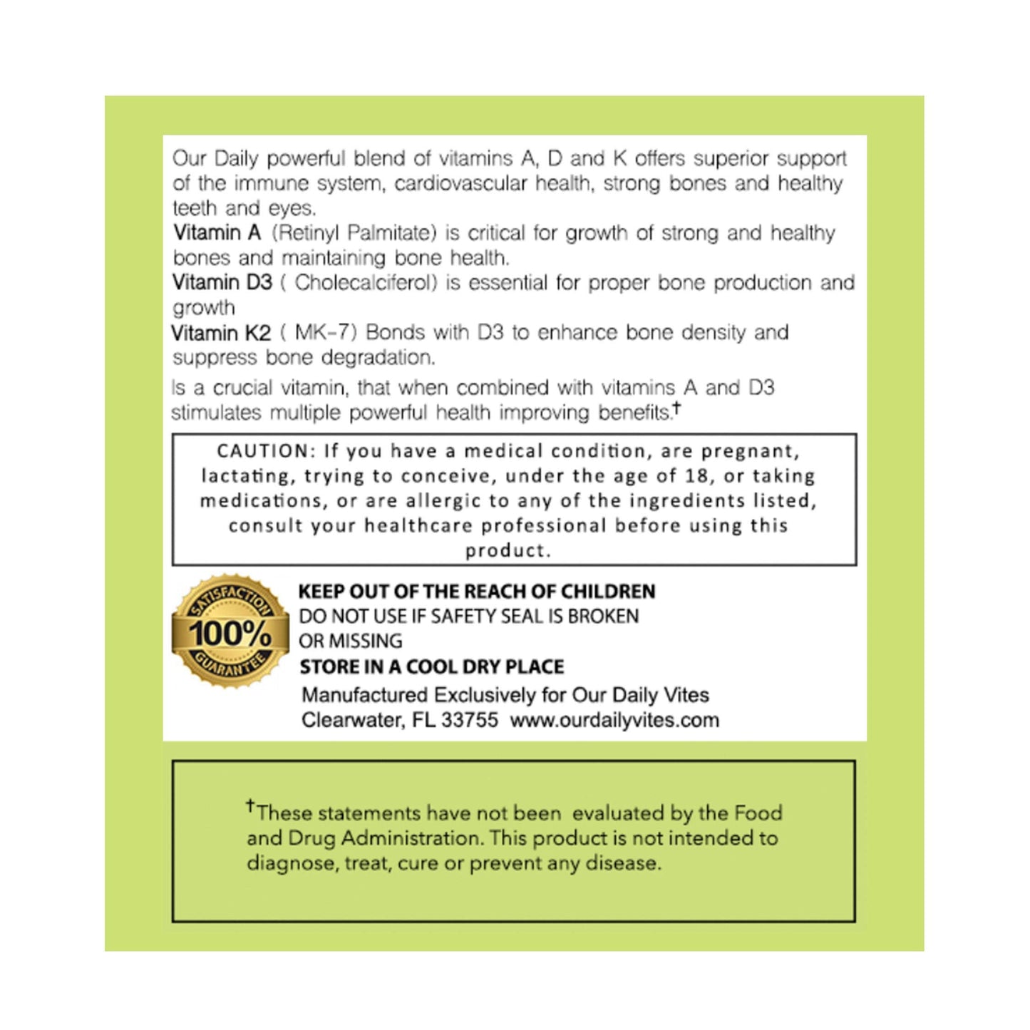 Daily Vites ADK Vitamin Supplement 5000 IU – 90 Caps (90 Day Supply) – High Potency A, D3 & K2-MK7 | Non-GMO, Gluten Free